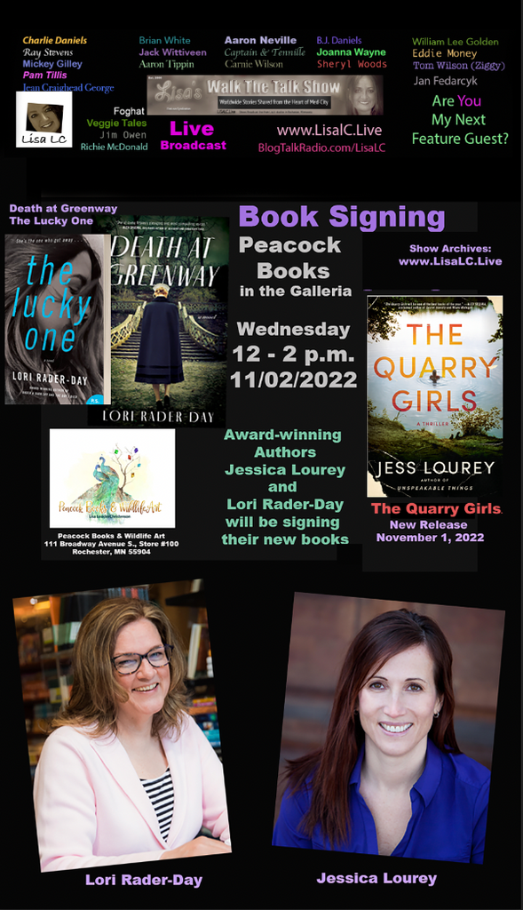 Book Signing at Peacock Books & Wildlife Art 11/2/2022 from 12-2PM with Lori Rader-Day and Jess Lourey
