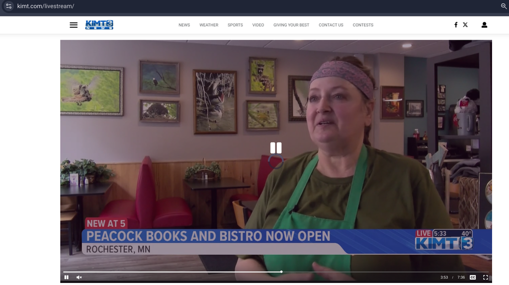 11/24/2024 KIMT 3 NEWS STORY ON PEACOCK BOOKS & BISTRO