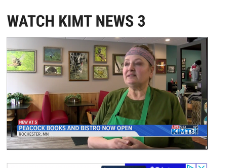 KIMT 3 NEWS Story on Peacock Books & BIstro