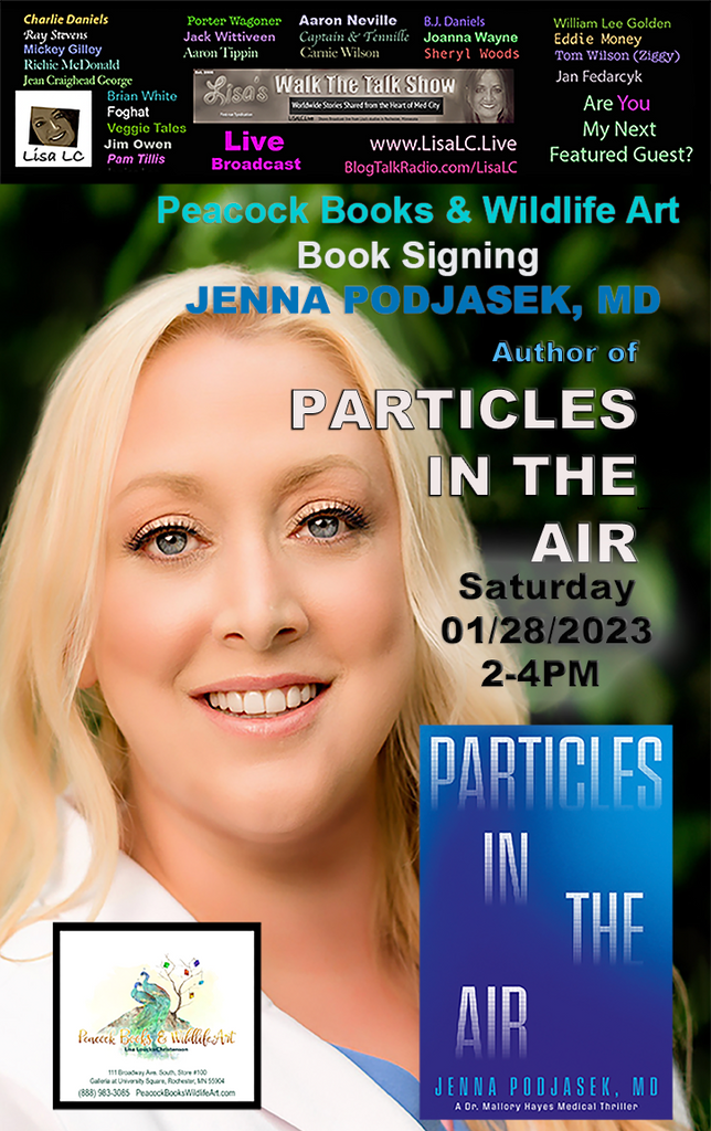 January 28, 2023, 2-4 PM at Peacock Books & Wildlife Art: Dr. Jenna Podjasek will be signing her book PARTICLES IN THE AIR at Peacock Books & Wildlife Art