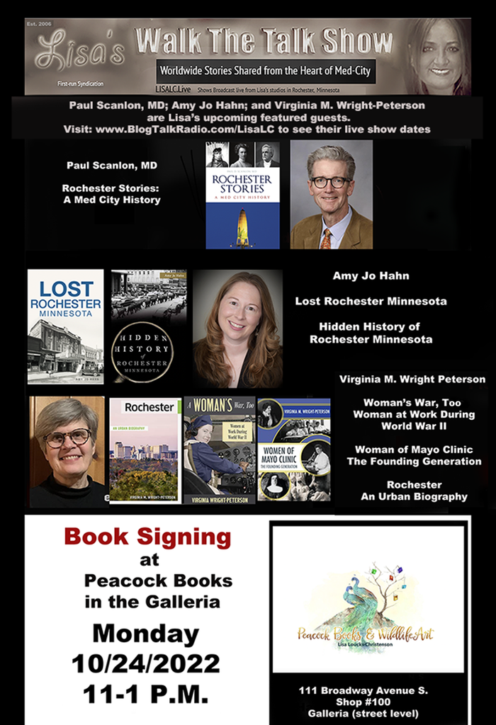 Monday, October 24, 2022 Rochester history authors book signing event Rochester history authors book signing event: Three local authors held a book signing event at Peacock Books & Wildlife Books at the Galleria at University Square on Monday.